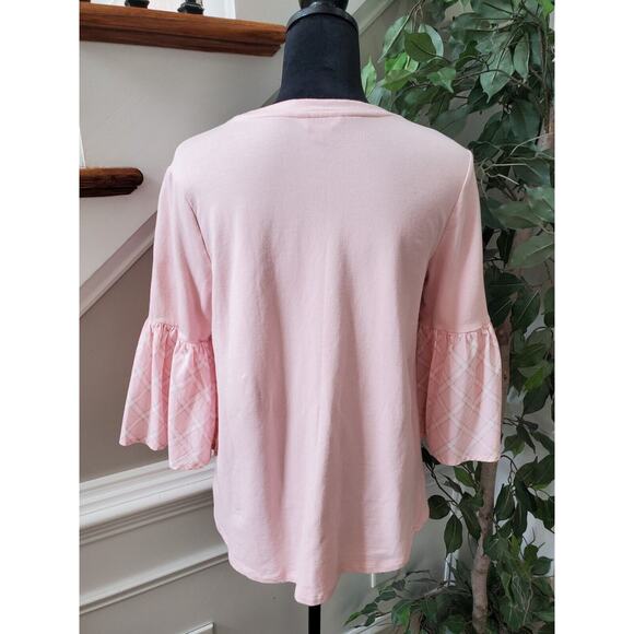 Crown & Ivy Womens Pink Cotton Long Sleeve Round Neck Top Blouse Size Small - Picture 6 of 10
